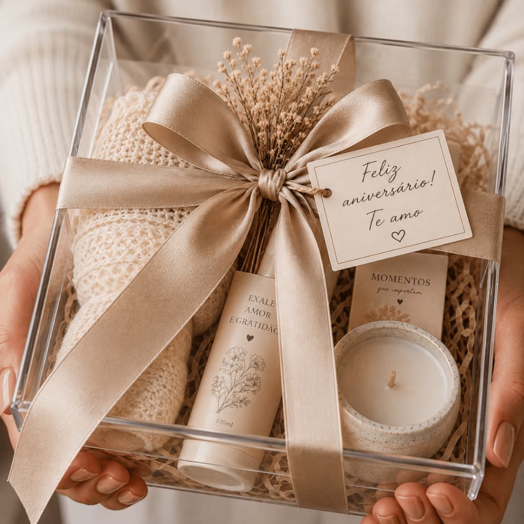 Caixa Acrílica GiftBox Transparente 25x25cm Para Presente Doces Festa Lembrancinha