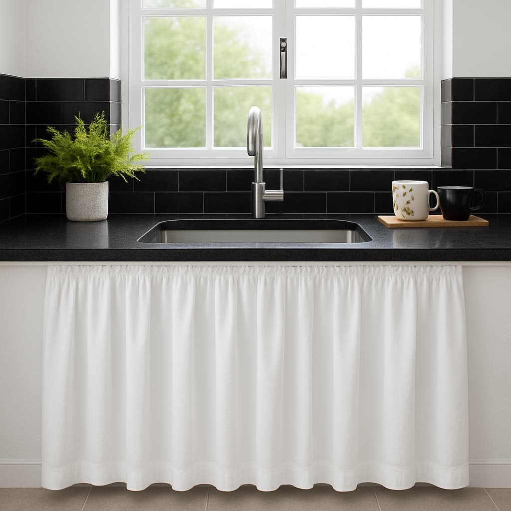 Cortina Para Pia Cozinha Lisa Decorativa Tecido Lavável Com Passante Para Armário Balcão Lavanderia Diversas Medidas