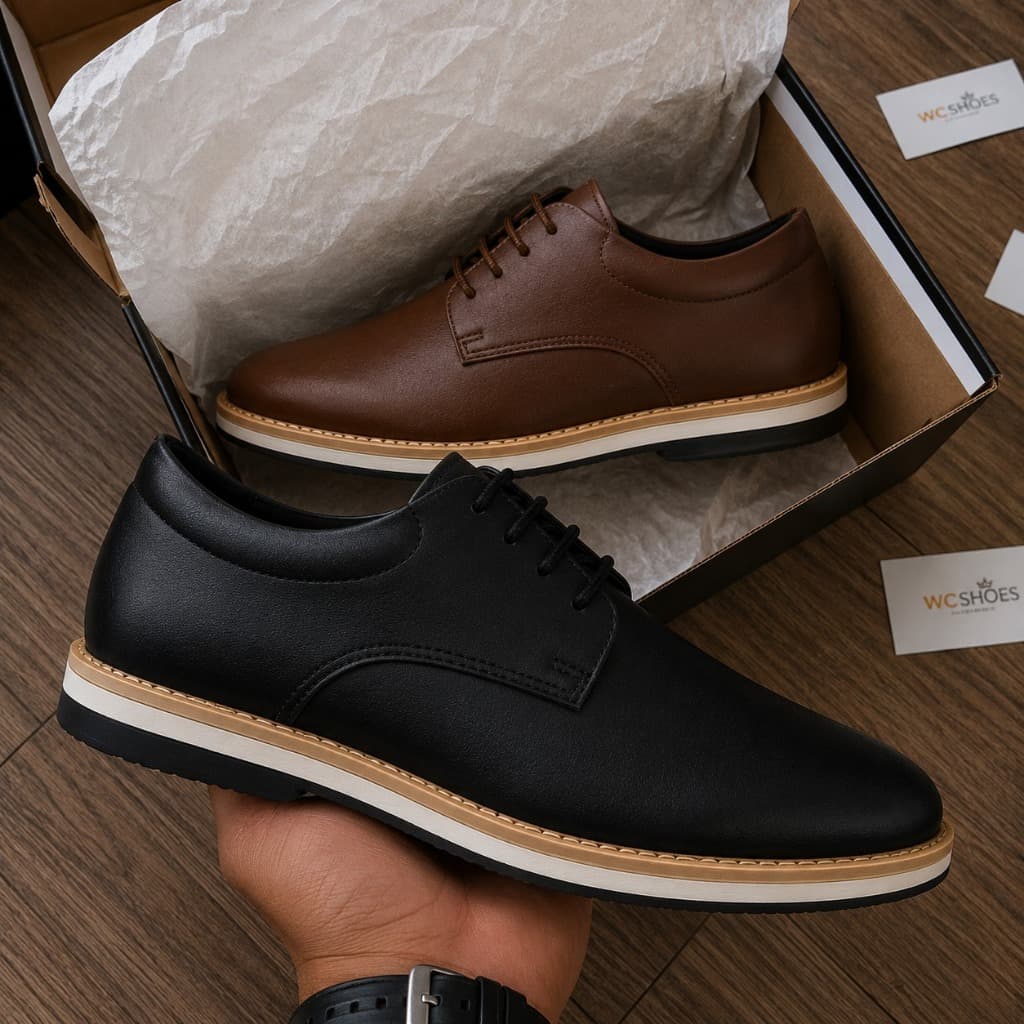 Kit 2 Sapato Casual Masculino Oxford Derby Casual Preto & Marrom Improvizzo Elegância e Modernidade