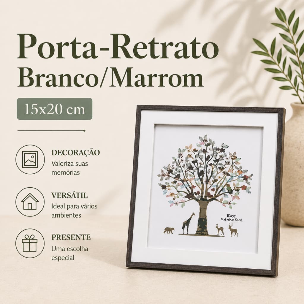 Porta-Retrato Branco/Marrom 15x20cm para Sua Mesa Moldura Porta-Retrato Decoração Moderna escritório