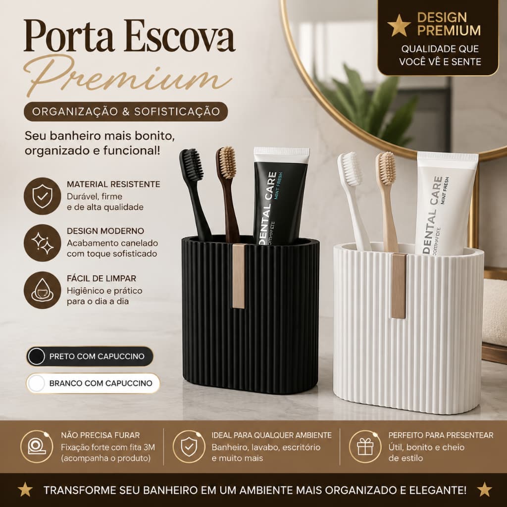 Porta Escova de Dentes Premium Organizador Multiuso | Design Canelado