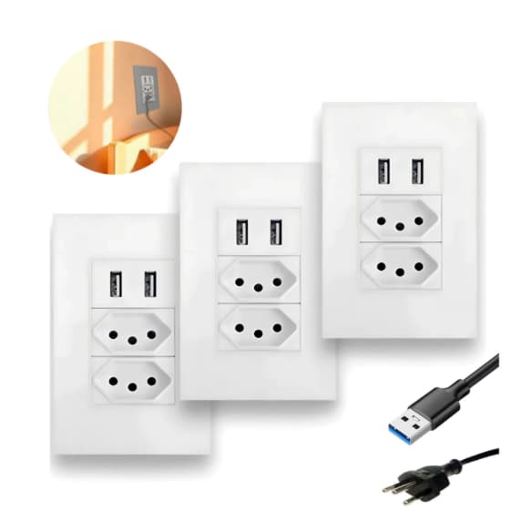 1/2/3/4um Tomada USB Universal Tomada De Parede Bivolt Multifuncional Com 2 Entrada USB