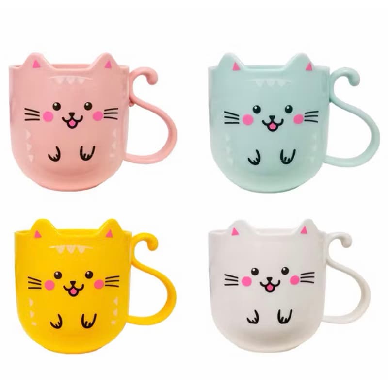 Caneca Kawaii Gatinho 360ml Xícara Fofa Plástico Café Leite Presente