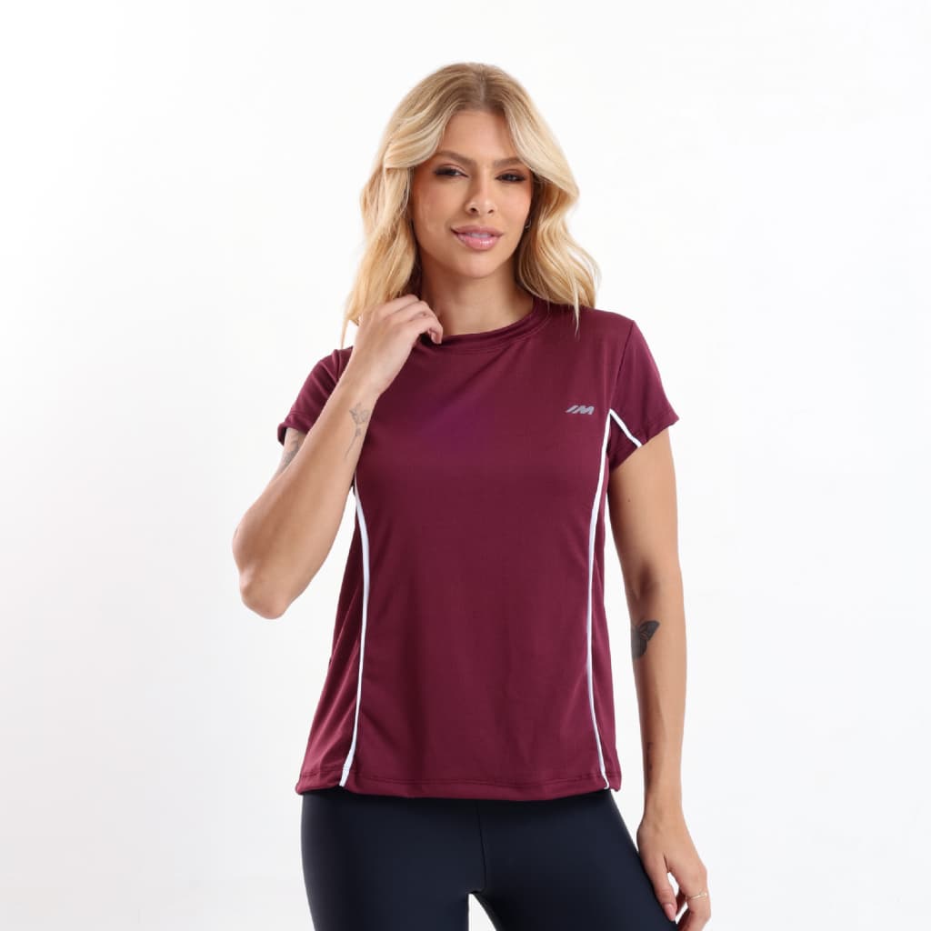 Camiseta Feminina Academia Blusa Poliamida Detalhe Dry Fit Estilosa Treino Caminhada Corrida Musculação
