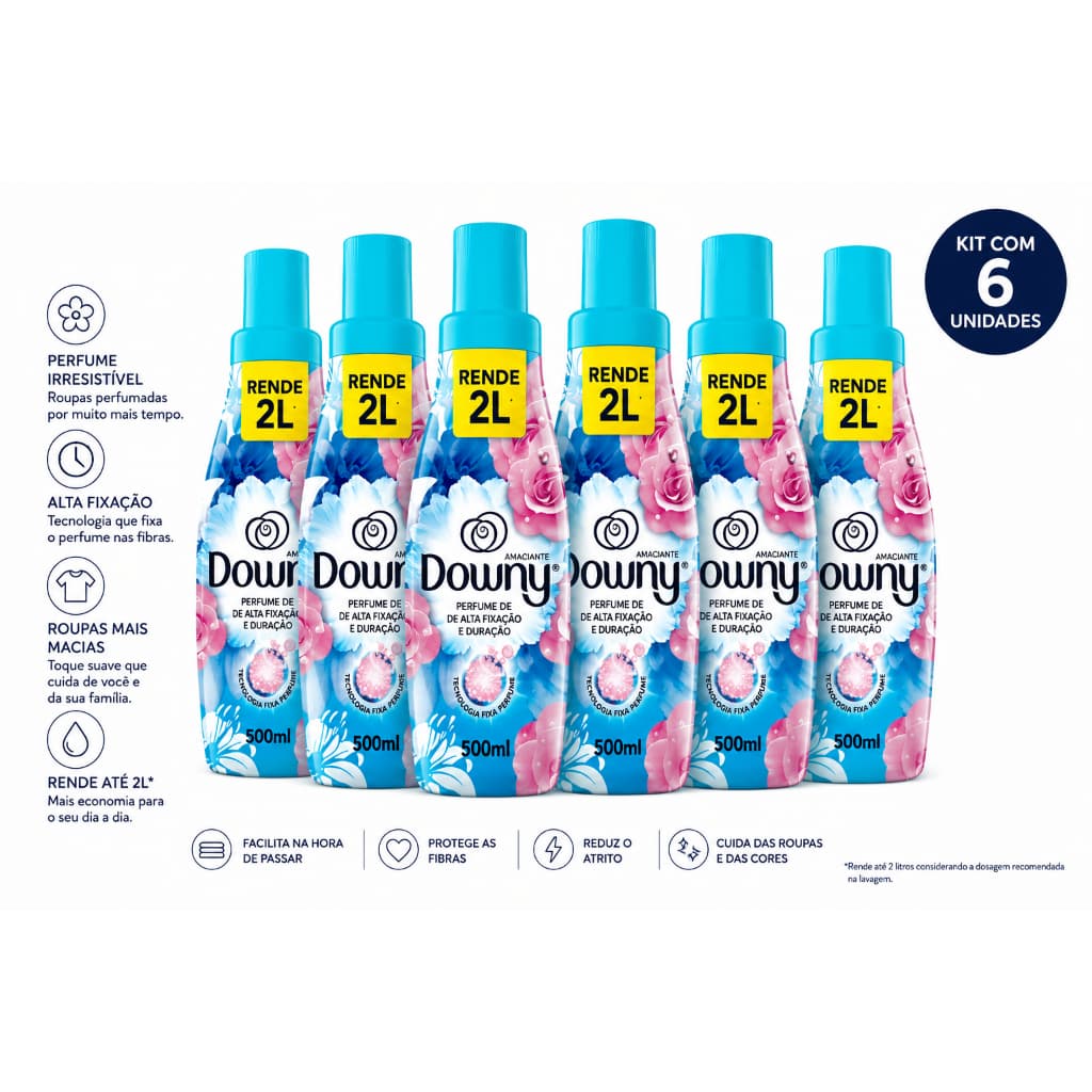 KIt 6 Amaciante Downy Brisa de Verão Concentrado 500ml Roupas Limpeza Coisas de Casa
