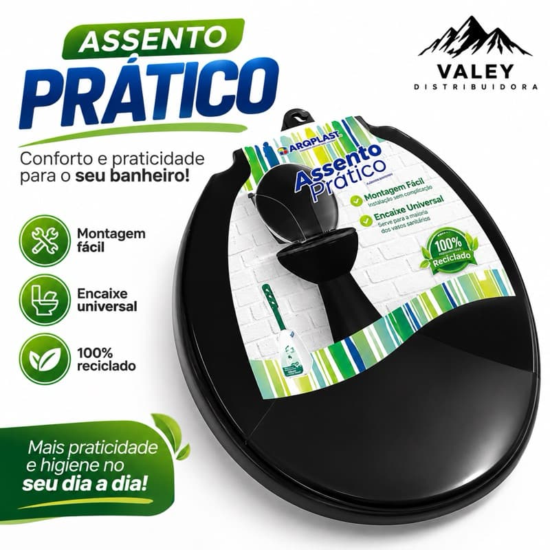 Assento Sanitário Prático Universal PRETO Encaixe Fácil Arqplast TOY - 25980