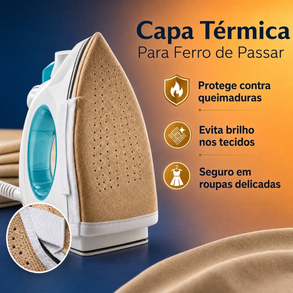 Sapata Térmica Anti Brilho Capa Teflon Para Ferro De Passar Roupa Tamanho Universal Velcro Ajustável