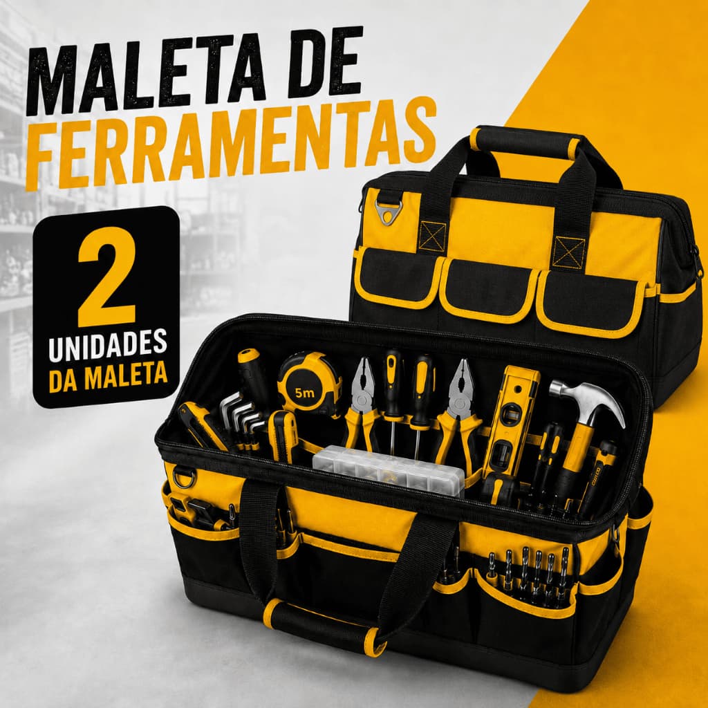 Kit 2 Bolsa Mala de Ferramentas Maleta para Eletricista Pedreiro Instalador Grande Profissional Base de Borracha