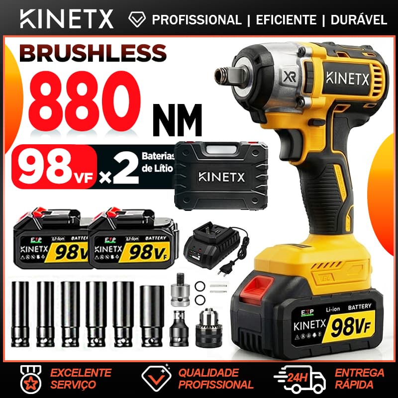 Chave de Impacto Profissional 880Nm 98VF 2 Baterias + Maleta Sem Fio Parafusadeira Furadeira Motor Brushless 6 Soquetes