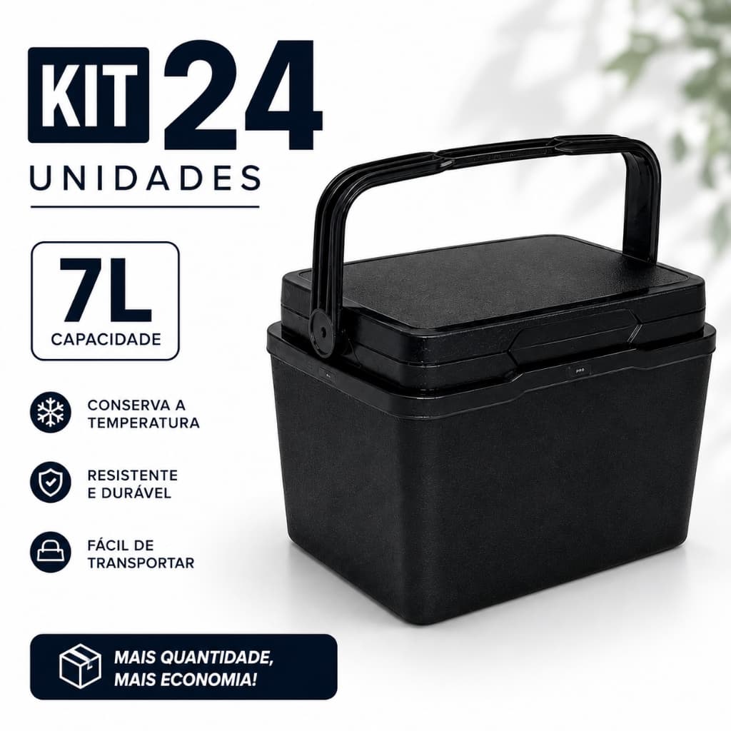 Kit 24 Caixa Térmica 7L Cooler Térmico Portátil Resistente Preto Toy