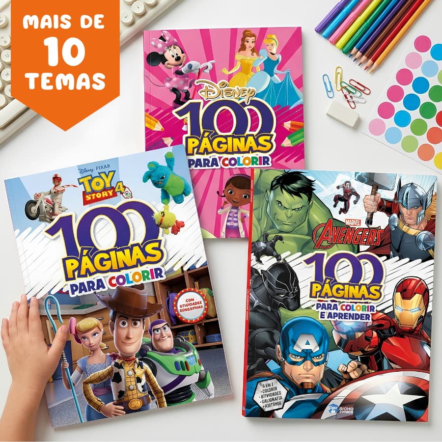 Livro de Colorir 100 Páginas Educativo Homem Aranha Princesas Toy Story Biblico com Atividades