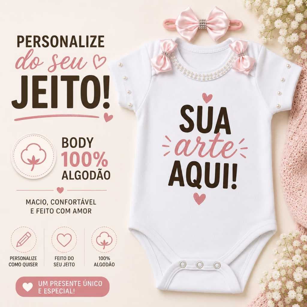 Body De Bebê Personalizado 100% Algodão Sua Arte Foto Nome de Frase Presente Bebê