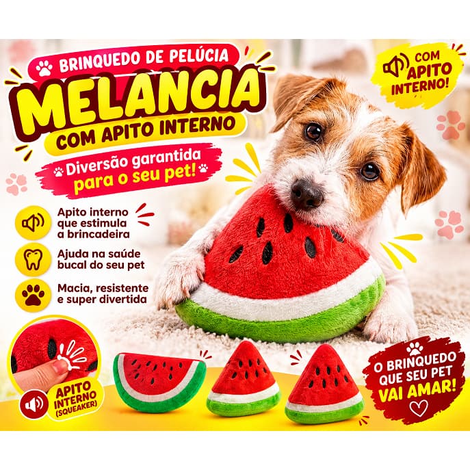 Brinquedo Interativo Para Cachorro Pelúcia Melancia Com Apito Mordedor Resistente