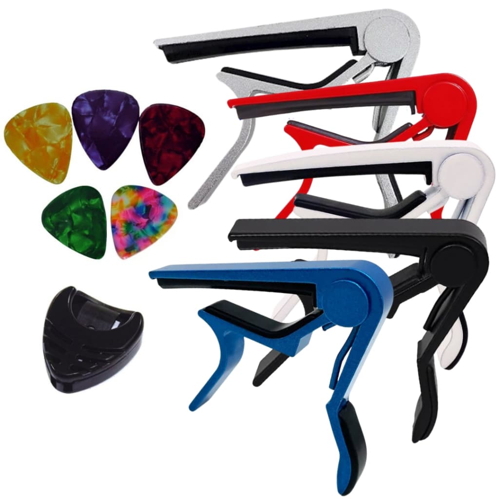 CCapotraste Pestana Braçadeira Violão Guitarra Ukulele NV + Porta Palhetas + 5 Palhetas