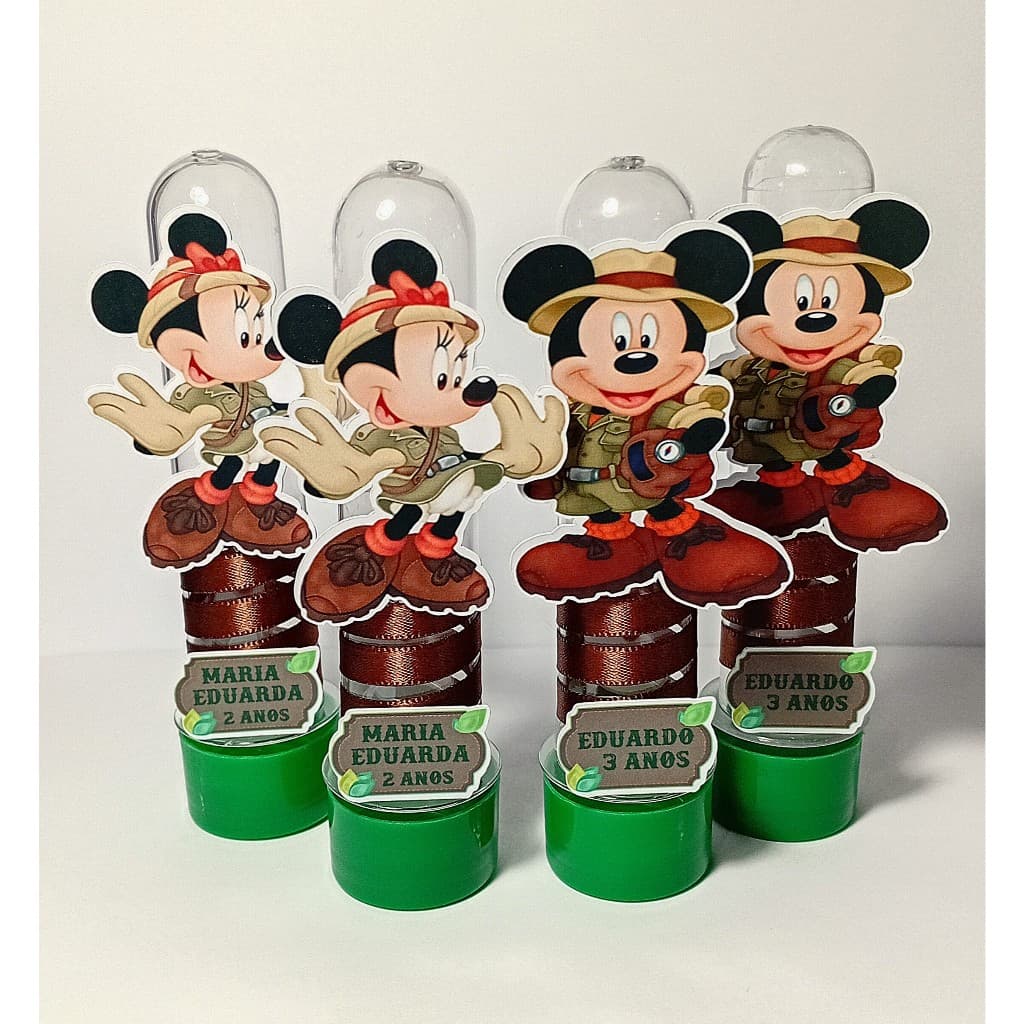 Tubete Decorado com Tag Mickey-Minnie Safari