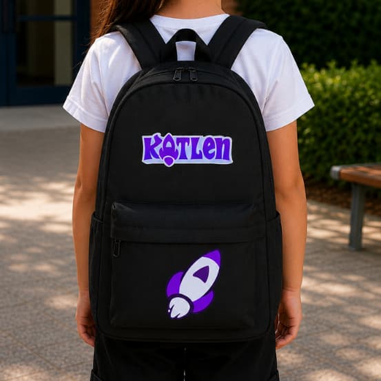 Mochila Grande Katlen Dos Rosa Foguete Roxo Confortável Espaçosa Leve Preto Youtuber