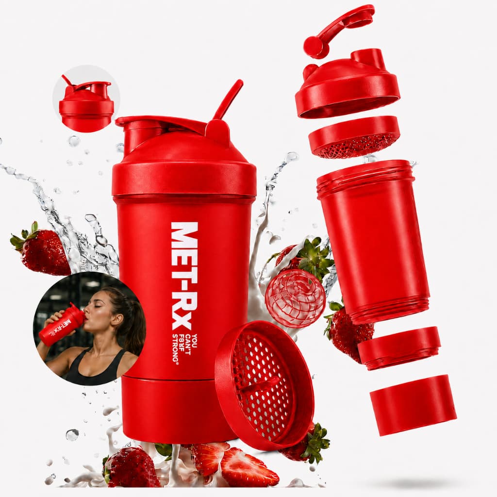 Coqueteleira Shaker Vermelho 600ml com Porta Suplemento Vedação Segura Whey Fitness Academia