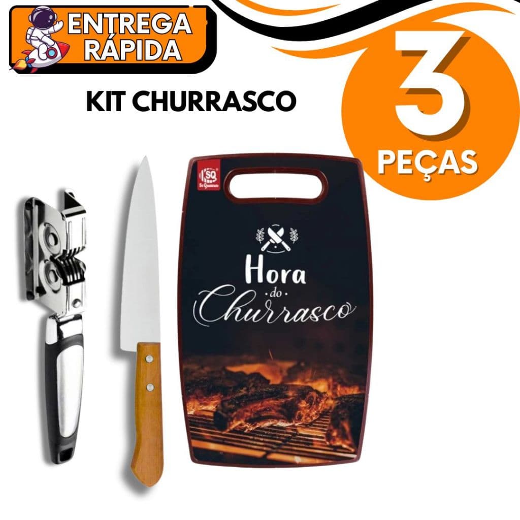 Conjunto 3 unid. Faca 7" + Tabua + Afiador Carne Churrasco Legumes Cortar Afiar Dia dos Pais Churrascaria Lanchonete