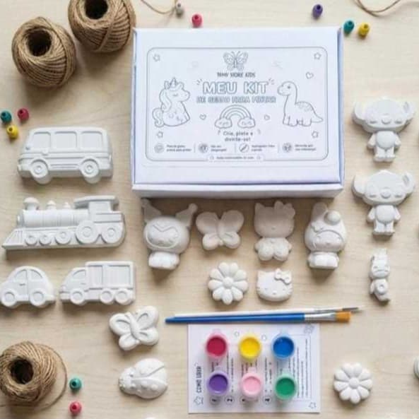 Kit de Gesso para Pintar Infantil premium 6 Peças Tintas e Pincéis Brinquedo Educativo presente criança