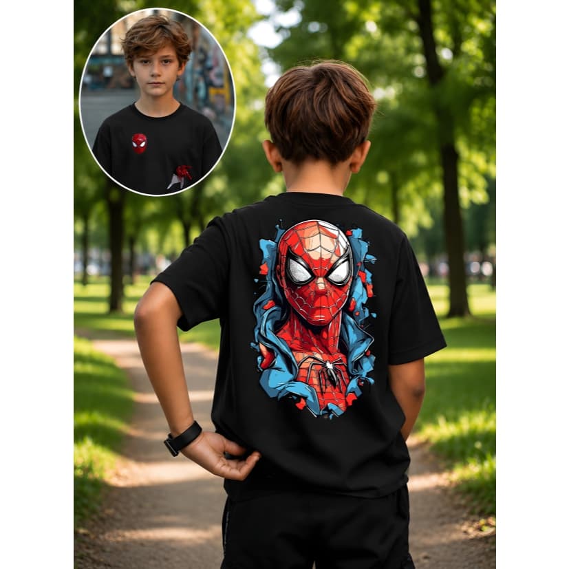 Camiseta Infantil Menino 100% Algodão Estampa Herói Aranha Manga Curta Confortável Premium Spider