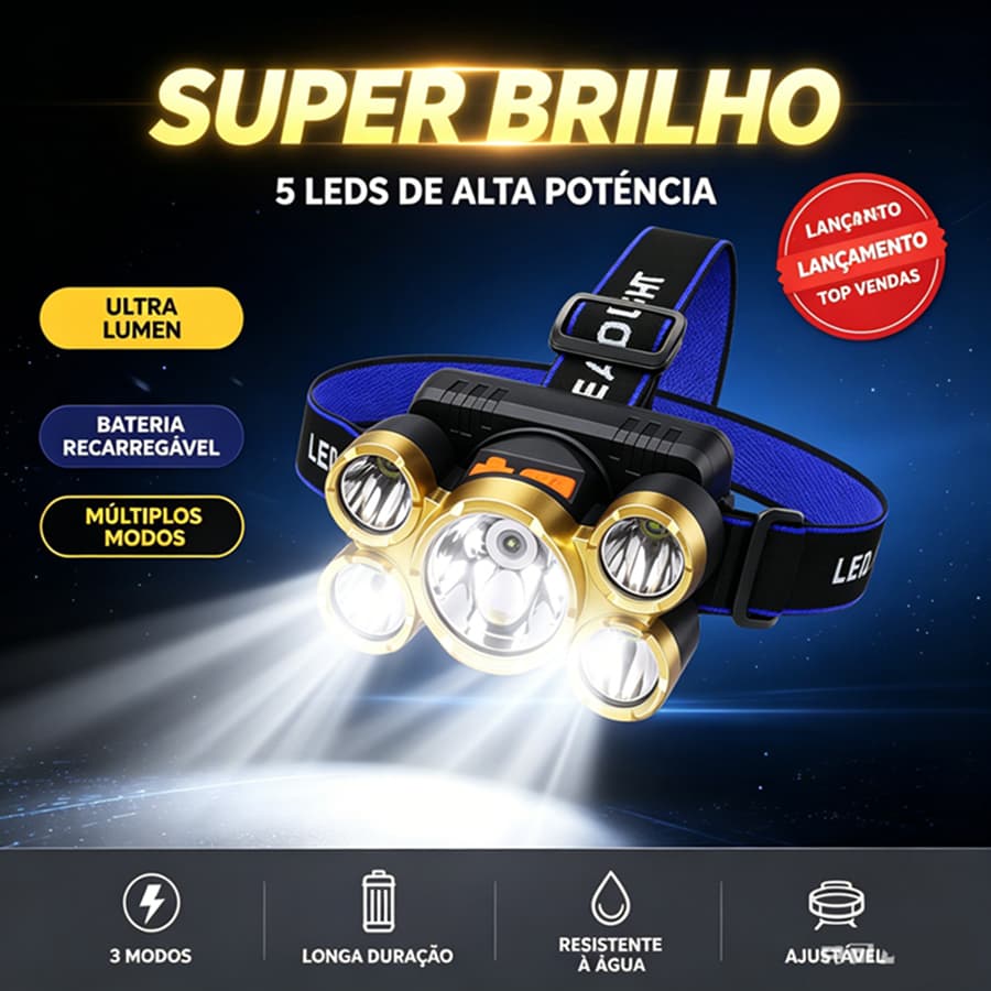 5 Led Lanterna de Cabeça USB Recarregável Super Potente À Prova D 'Água Lanterna Holofote De Cabeça