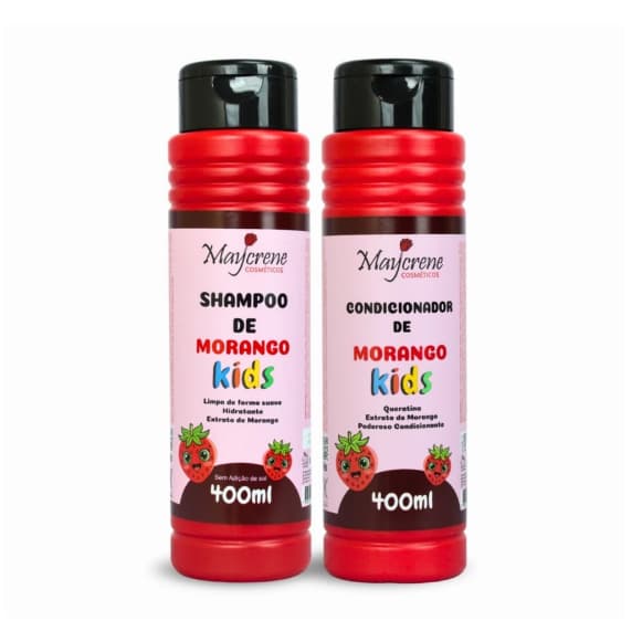 Kit Shampoo e Condicionador Infantil Maycrene Morango Kids 400ml