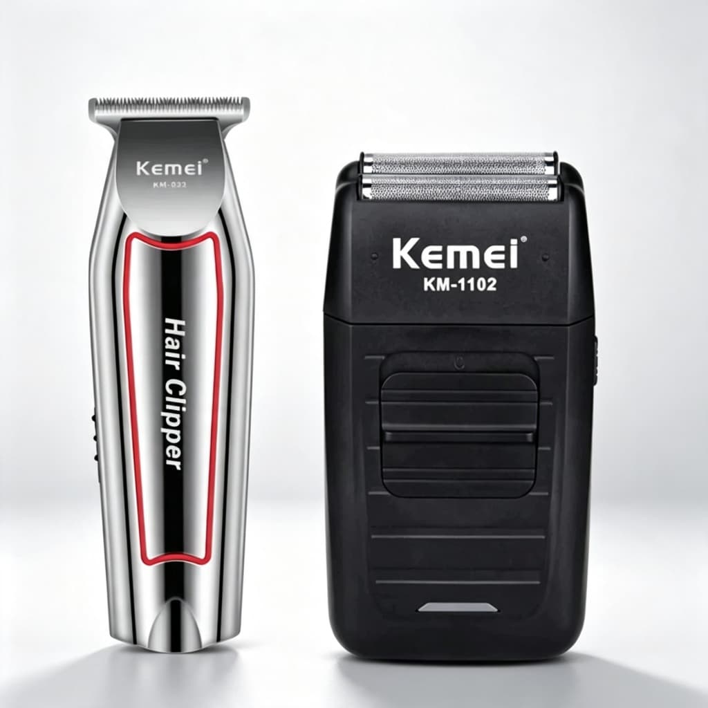 Kit Com Duas Máquina De Barbear Profissional Corte + Acabamento kit Para Barbearia Kemei 1102 + 032