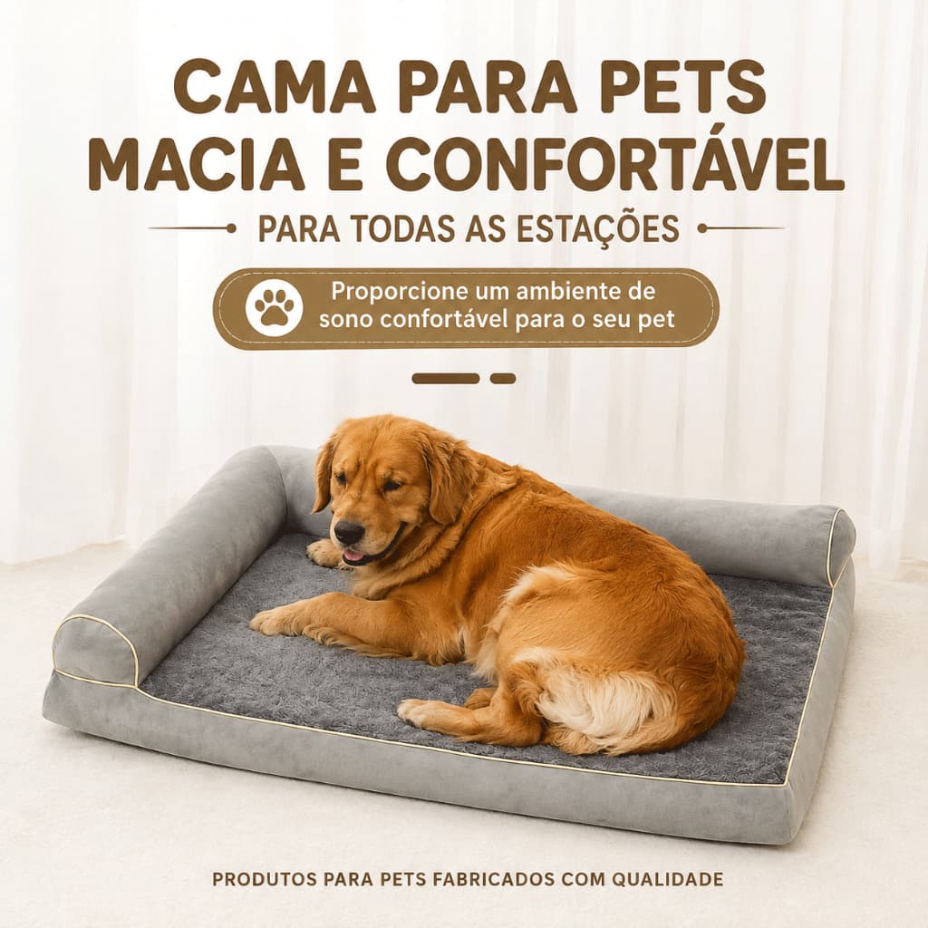 Cama Pet Sofá Espuma 100x60x19cm Antiderrapante Confortável Segura Lavável