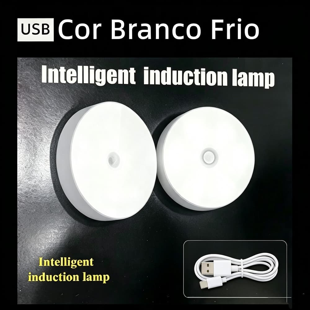 Lâmpada Led Sem fio Sensor Presença Mini Lâmpada Noturna Redonda LED Luminárias USB Para Armário De Cozinha De Roupeiro