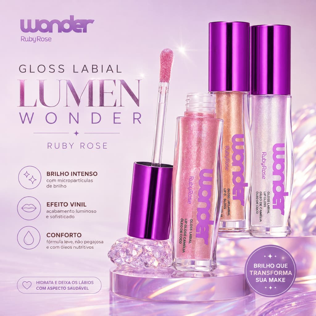 Gloss Labial Lumen Wonder Ruby Rose Original Brilho Vinil Lip Gloss