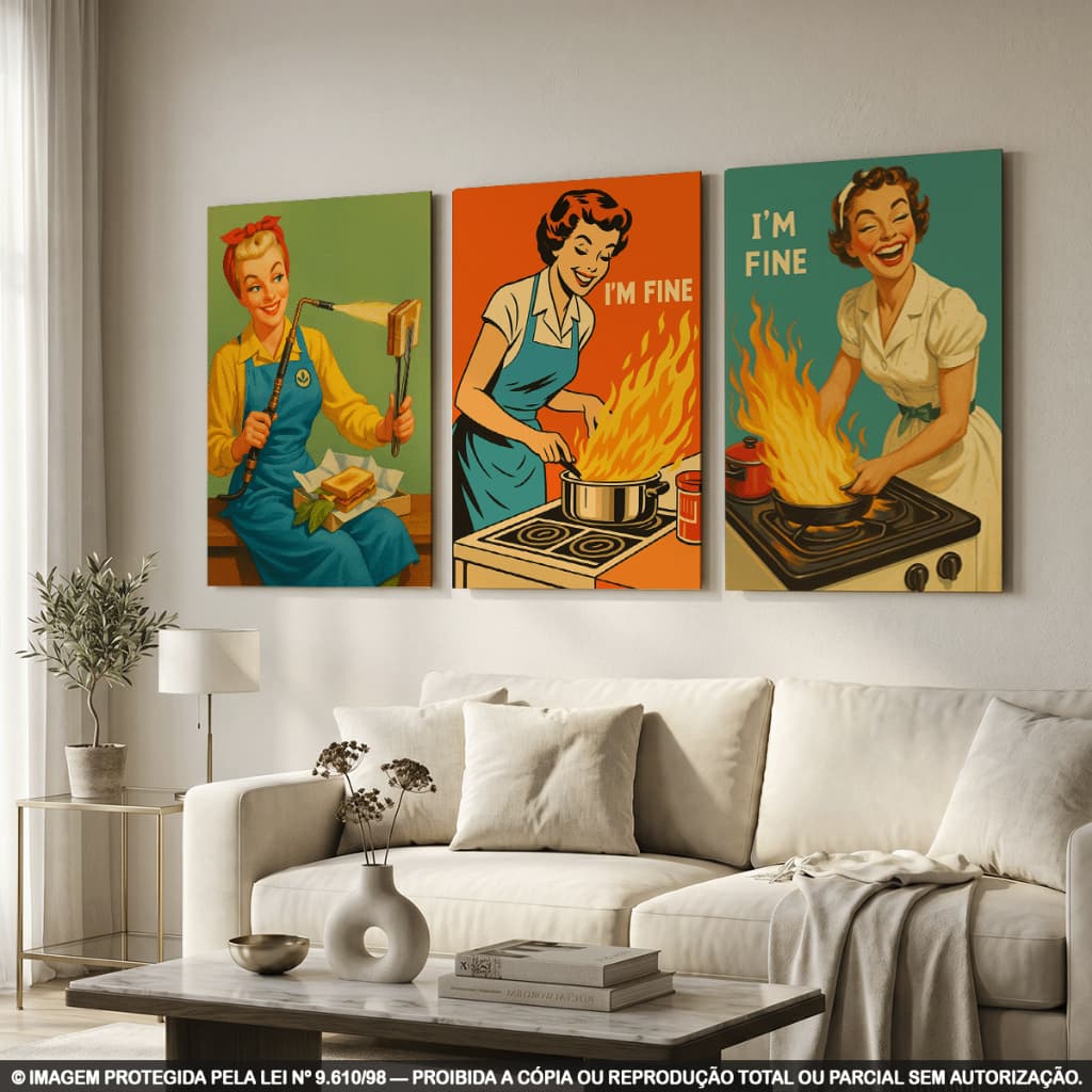Kit 3 Quadros Pop Art, Cinema, Pin Up e Bar para Sala e Cozinha | Quadros em MDF