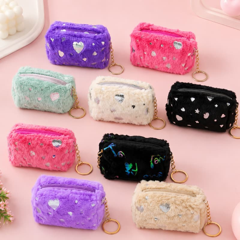 Kit 3 Mini Necessaires Pelúcia Sortidas Porta Moedas Bolsinha Chaveiro