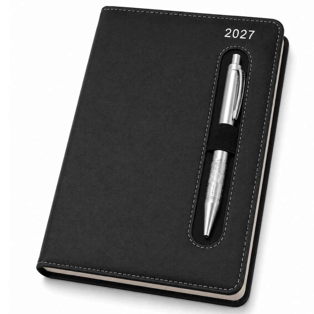 Agenda Executiva 2027 Planner Diário Anual Capa Dura Couro Com Suporte Porta Caneta