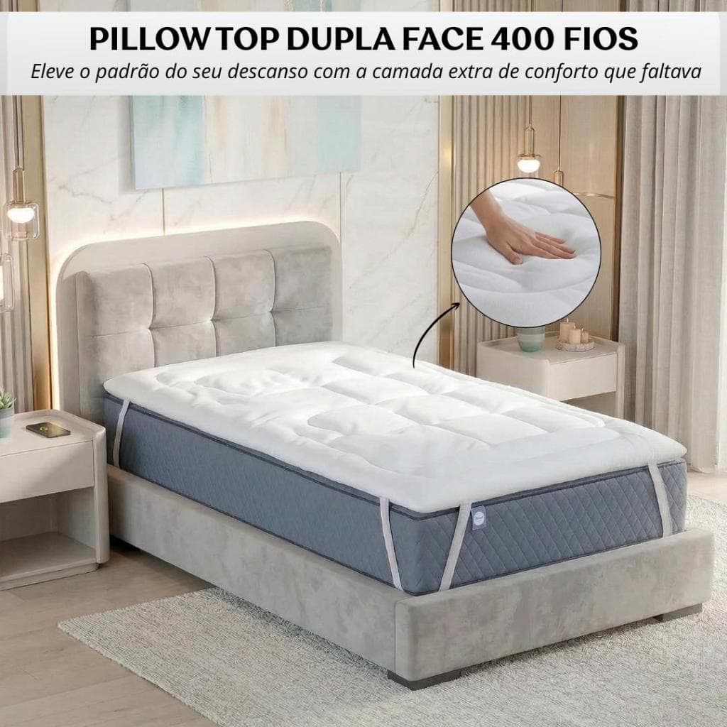 Pillow Top Cama Solteiro 1,88 x 0,88 Protetor De Colchão Box Macio Aveludado 400 Fios Com Elástico