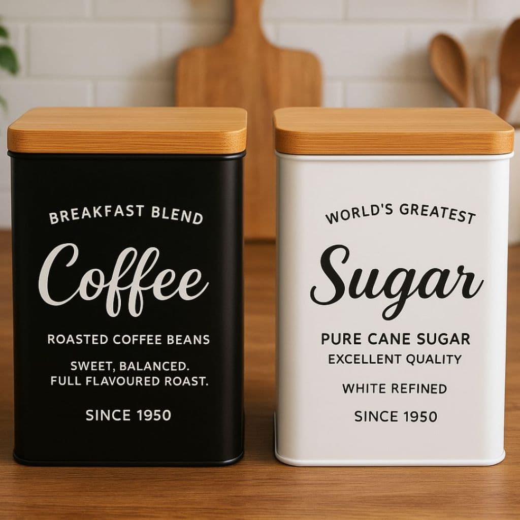 Kit 2 potes mantimento lata para café e açúcar elegante