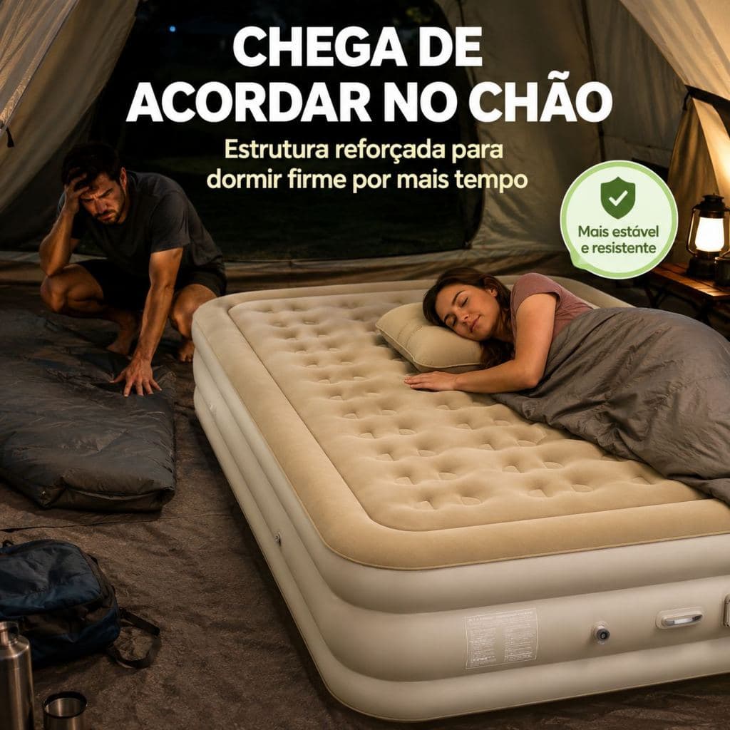 Colchão Inflável Queen Reforçado, Cama Temporária Confortável, Ideal para Casa, Acampamento e Receber Visitas