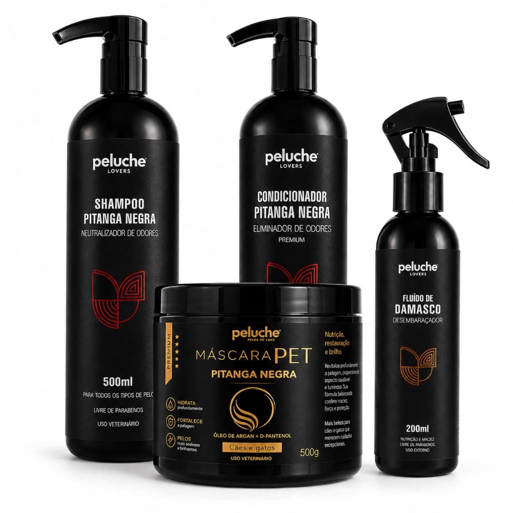 Tratamento para Cachorro Shampoo Eliminador de Odores Condicionador Máscara Desembaraçador Peluche Banho e Tosa