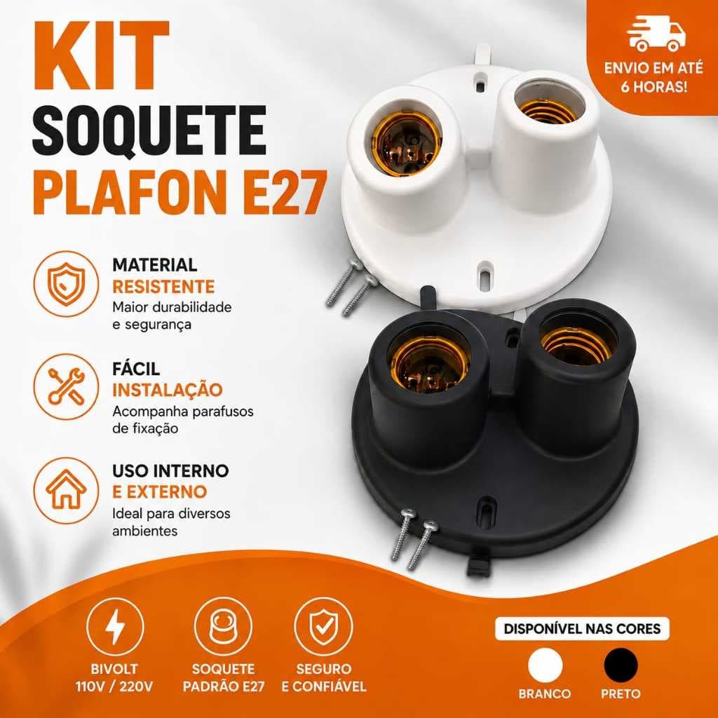 Kit Plafon Redondo Duplo Luminária Sobrepor Soquete E27 Plafonier Bivolt Bocal de Teto 3 e 5 und