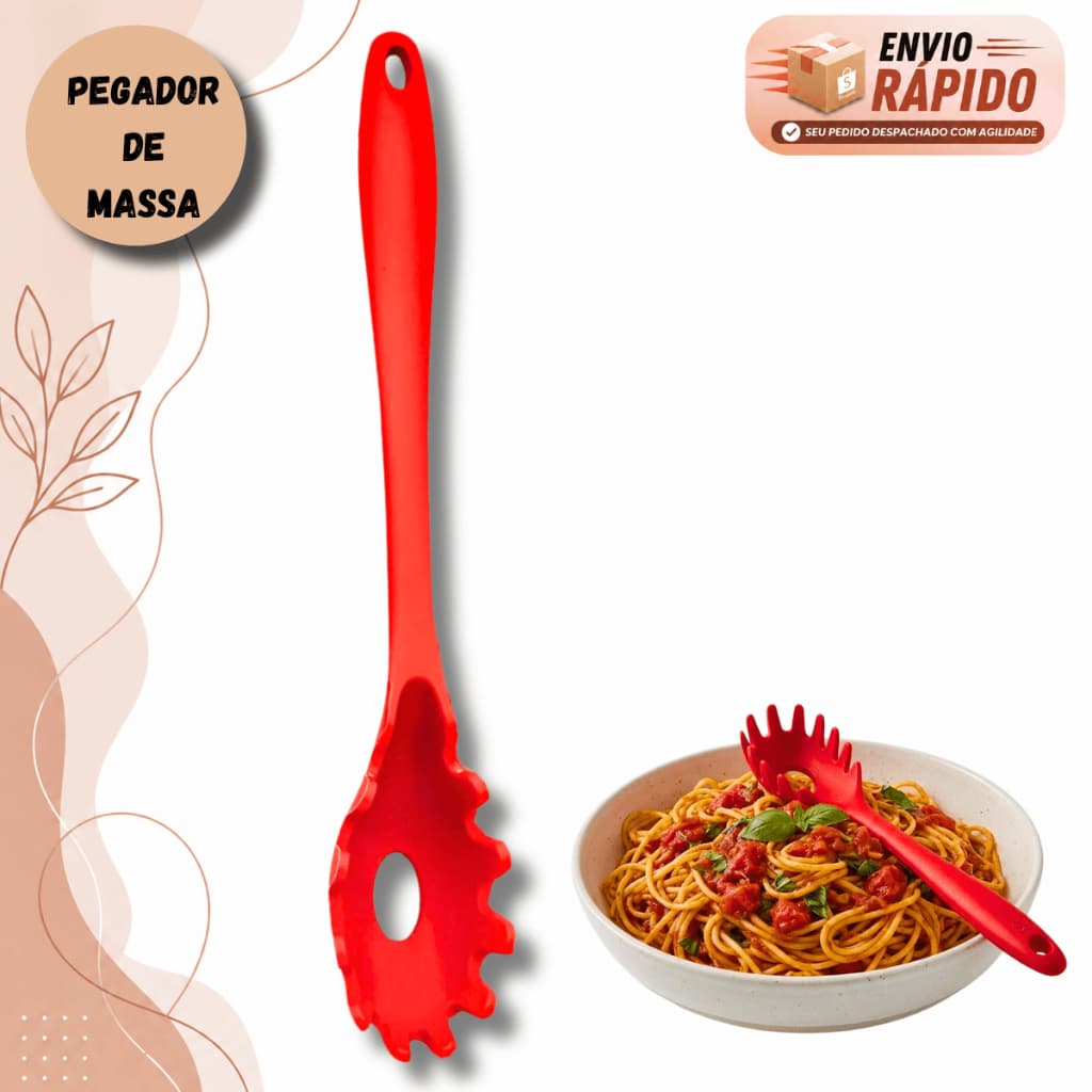 Pegador De Macarrão Em Silicone Resistente Não Arranha Panela 28cm Utensílio De Cozinha Serve Massa