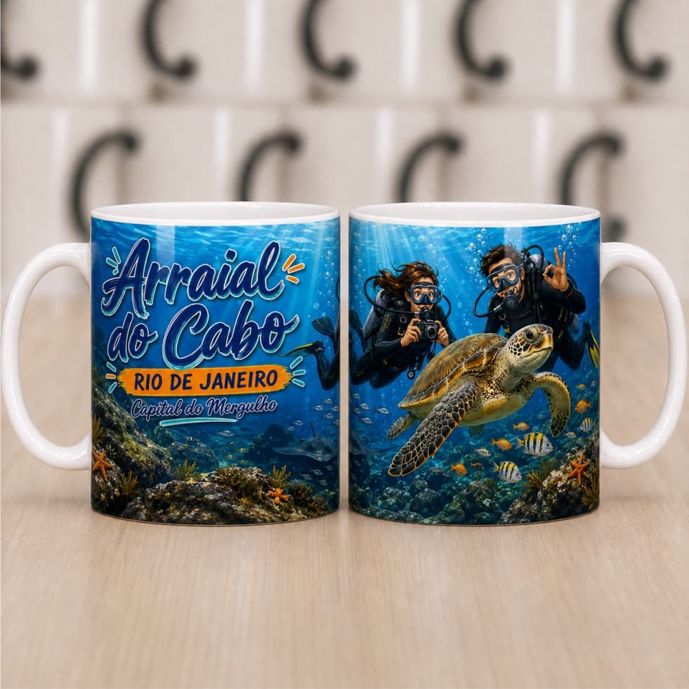 Caneca Xícara Arraial do Cabo | Lembrancinha do Rio de Janeiro | Porcelana 325 ml