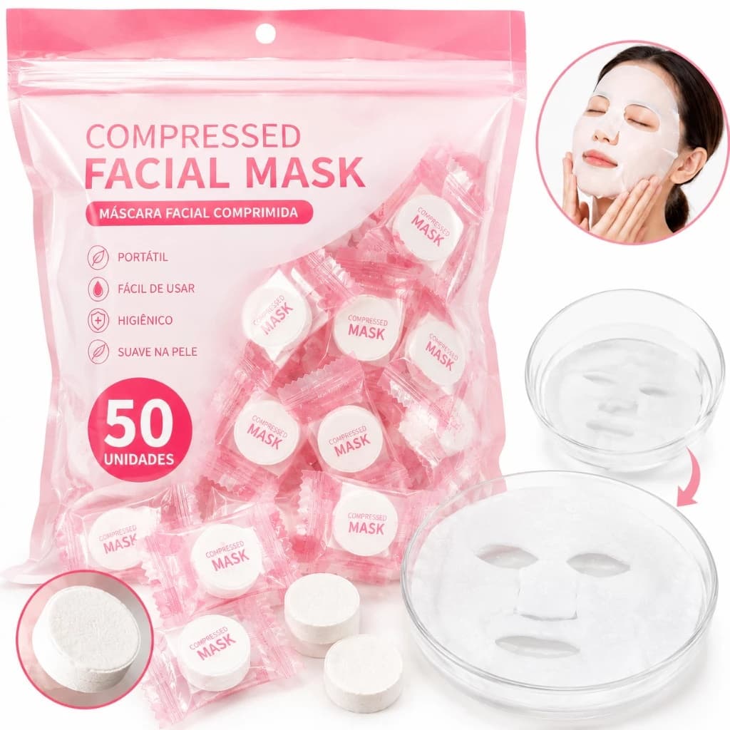Kits com 50 ou 100 Máscaras Facial Comprimida Pastilhas de Algodão para Sérum Skincare