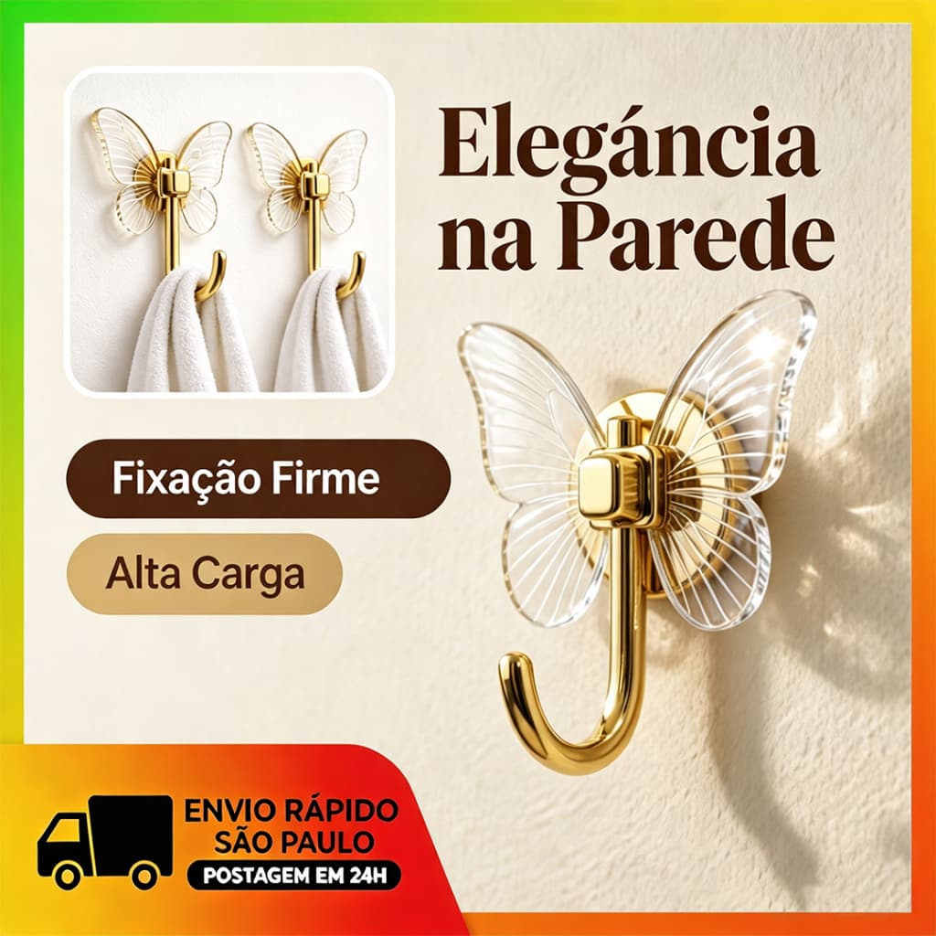 Kit 2 Ganchos Borboleta em Acrílico – Decorativo, Resistente e Fácil de Aplicar,9*12cm