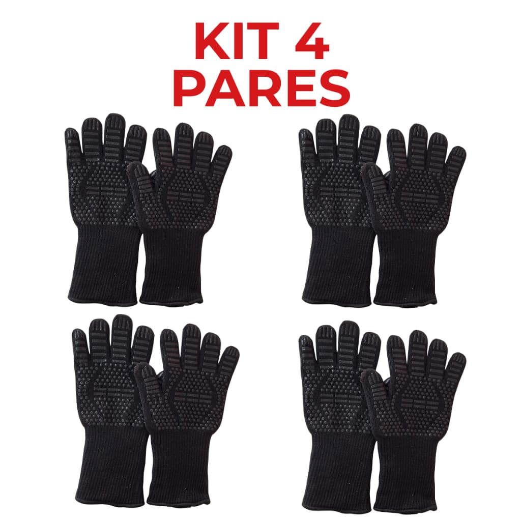 Kit 4 Pares Luva Térmica 600°C Antiderrapante Silicone Churrasco Forno Cozinha 8 Luvas