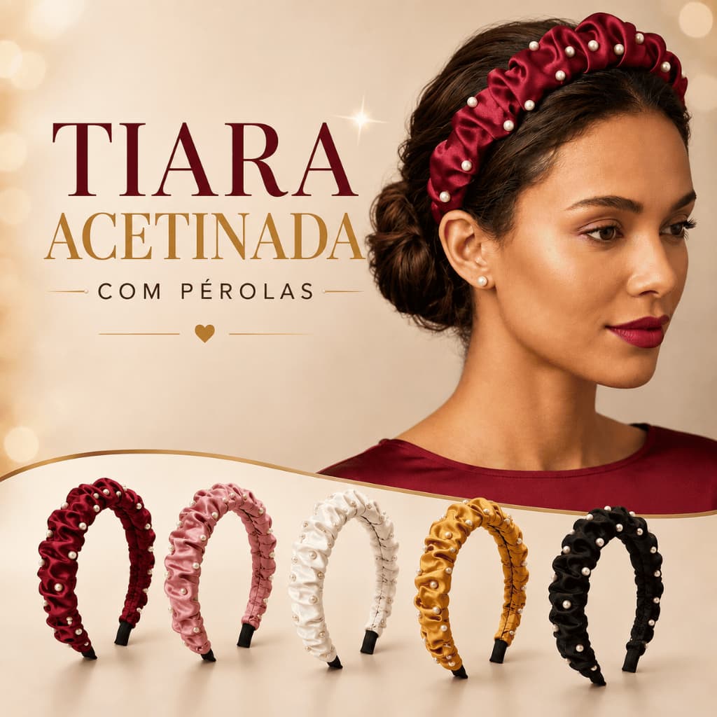 Tiara Feminina Acetinada com Pérolas – Arco de Cabelo Elegante