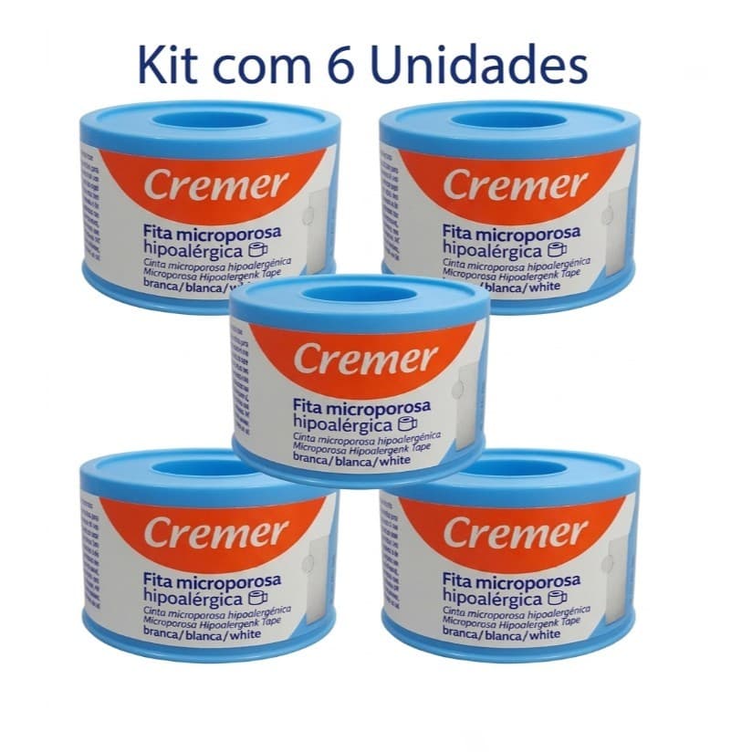 Kit com 5 - Fita Microporosa Cremer Branca Hipoalérgica 2,5cm X 4,5m
