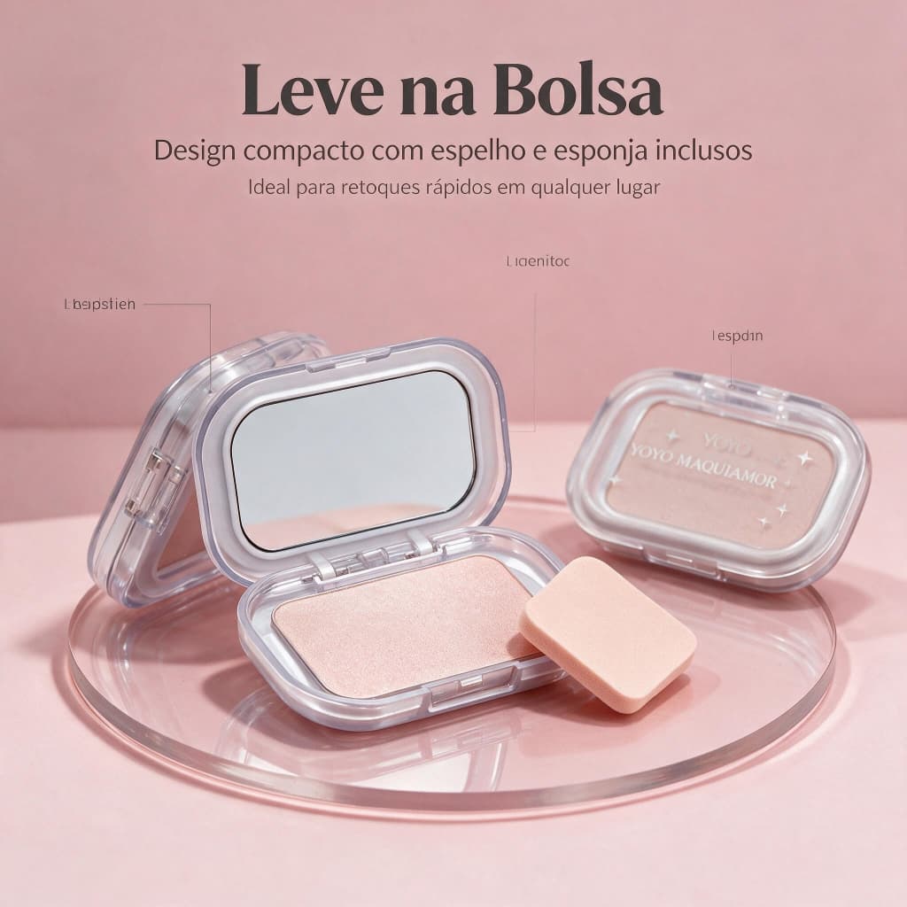 Iluminador Compacto 3 Cores Maquiagem Facial Pó Fino Brilho Natural Espelho e Esponja Inclusos