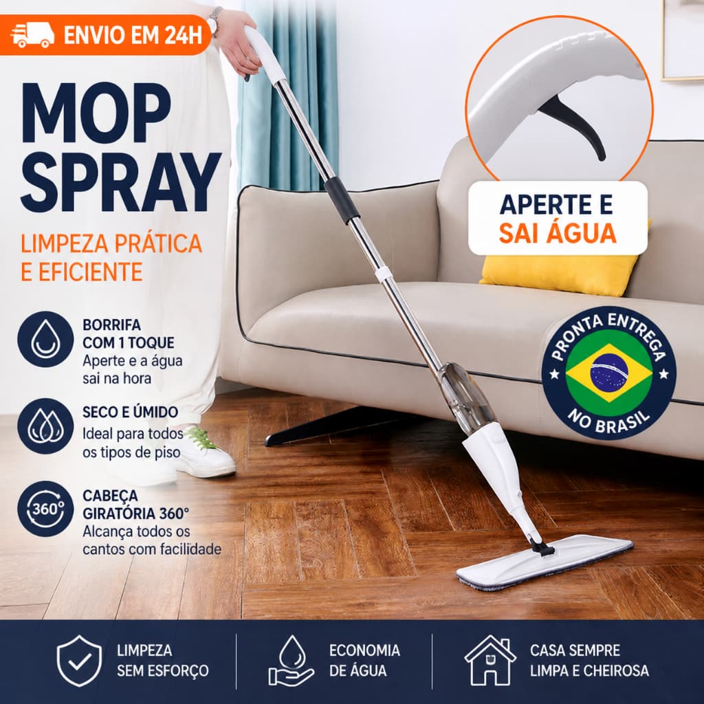 Mop Spray Esfregão com Reservatório de Água Refil Microfibra Para Limpeza De Pisos Doméstico