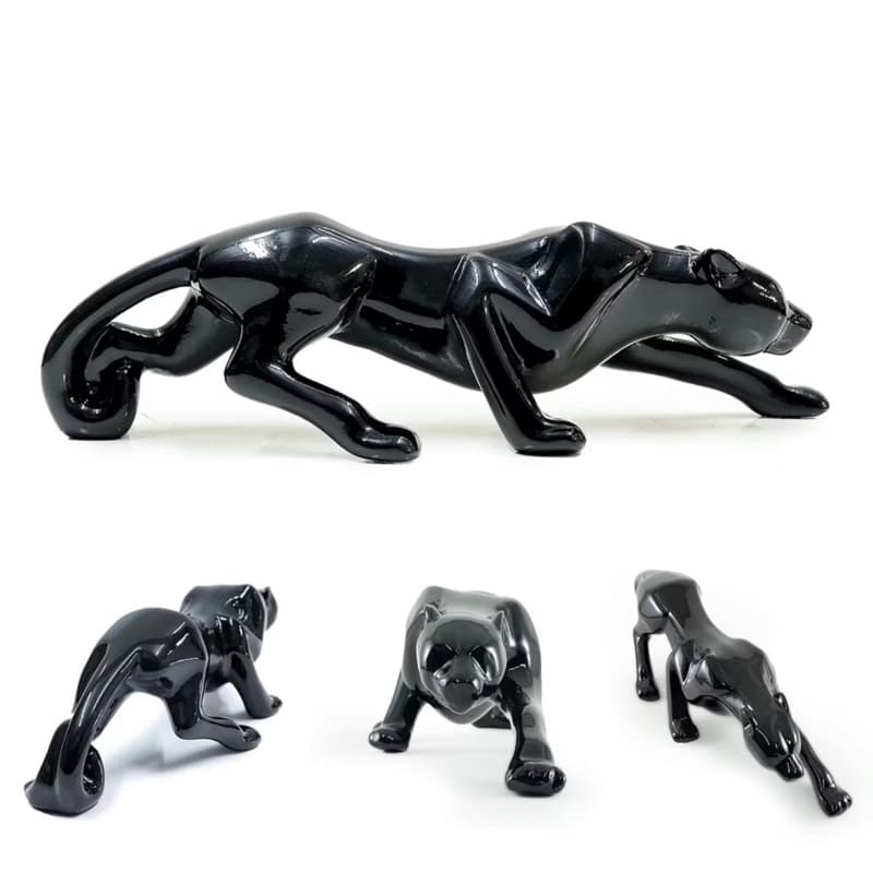 Escultura Pantera Decorativa Estatua Jaguar Para Decoração Negra P