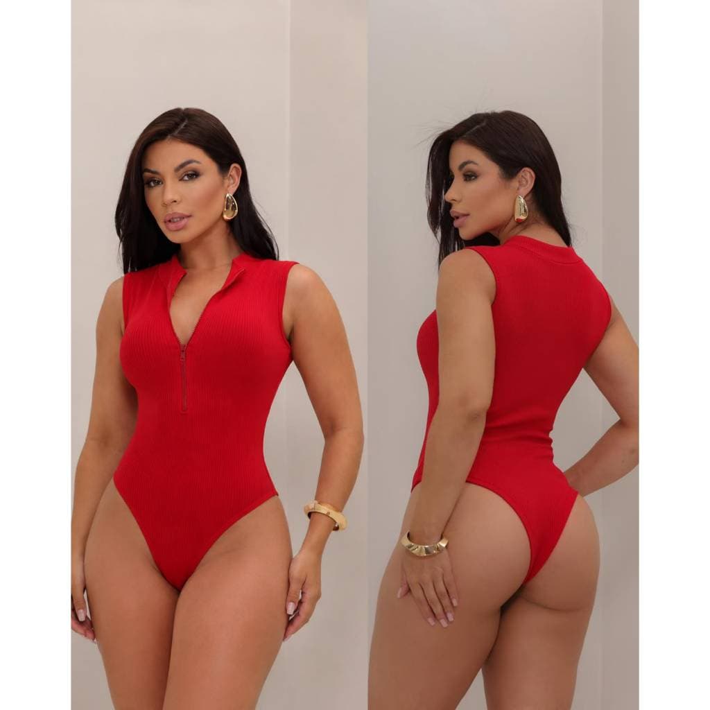 Body Blusa Feminino Canelado Com Zíper Frontal Regata Moda Blogueira Casual P M G GG
