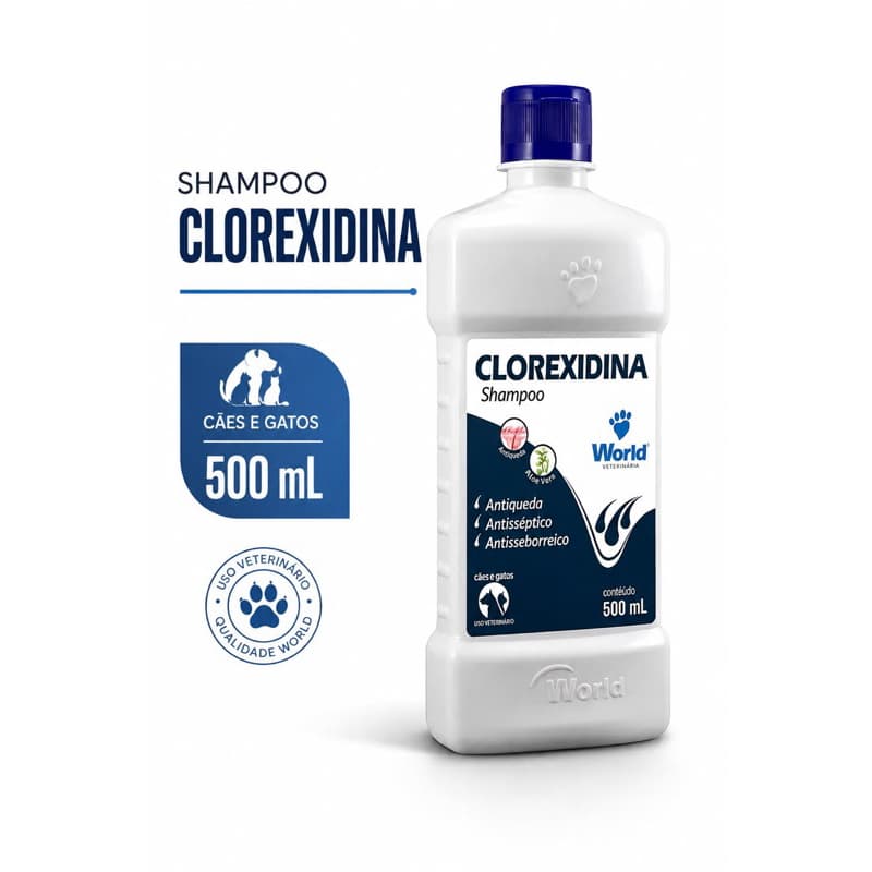 Shampoo de Clorexidina 500ml para Cães e Gatos Antisséptico